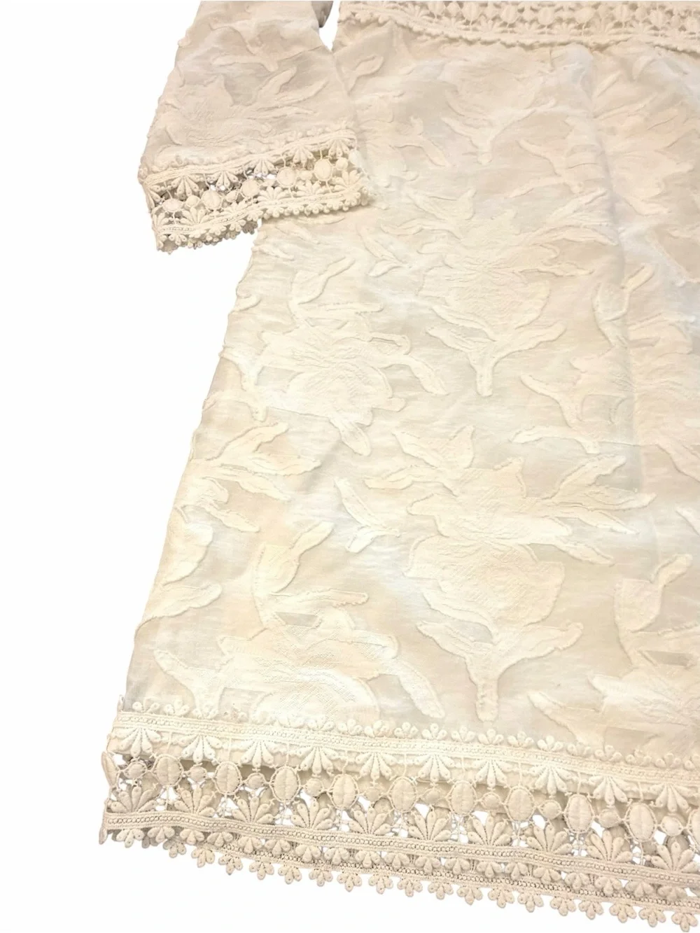 MICHAEL KORS Textured White Boho Lace V Neck 3/4 Sleeve Dress Women’s Size 6